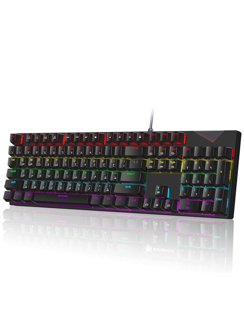English Arabic Mechanical Gaming Keyboard with LED Backlit, 104 Keys Quick Response USB Interface E-sport Waterproof Wired Keyboard for Windows/MacOS/Android PC Gamers - Black