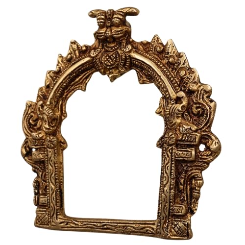 Bhunes Small Brass Prabhavali Arch Frame | Handcrafted Prabhawali Wall Hanging for Deity | Temple Mandir Pooja Backdrop Home Decor | Gold 5 Inch, 1 Piece - Image 3