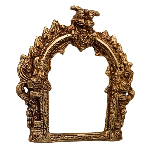 Bhunes Small Brass Prabhavali Arch Frame | Handcrafted Prabhawali Wall Hanging for Deity | Temple Mandir Pooja Backdrop Home Decor | Gold 5 Inch, 1 Piece - Image 4