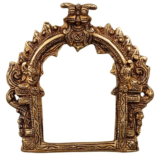 Bhunes Small Brass Prabhavali Arch Frame | Handcrafted Prabhawali Wall Hanging for Deity | Temple Mandir Pooja Backdrop Home Decor | Gold 5 Inch, 1 Piece - Image 2