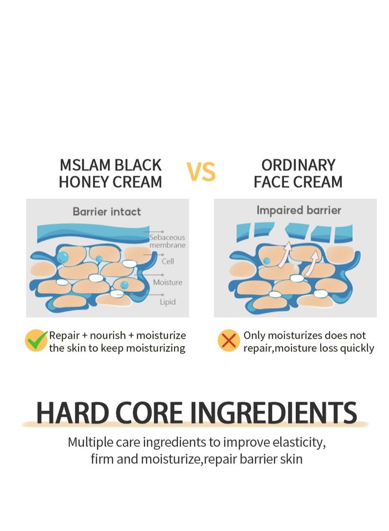 ام اس ال اي ام Black Honey Cream, مرطب للوجه مضاد للشيخوخة للنساء والرجال، كريم مرطب للوجه ليلا ونهارا للبشرة الجافة والحساسة، كريم الوجه بالعسل المغذي والمرطب، 30 غرام - Image 5