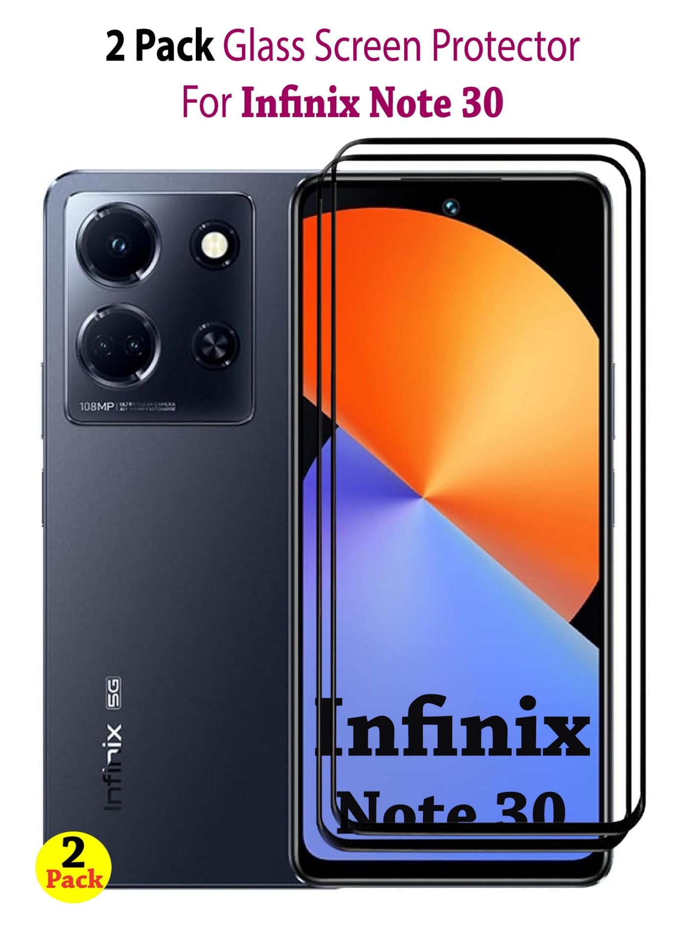 2 Pack Tempered Glass Screen Protector For Infinix Note 30 - Black