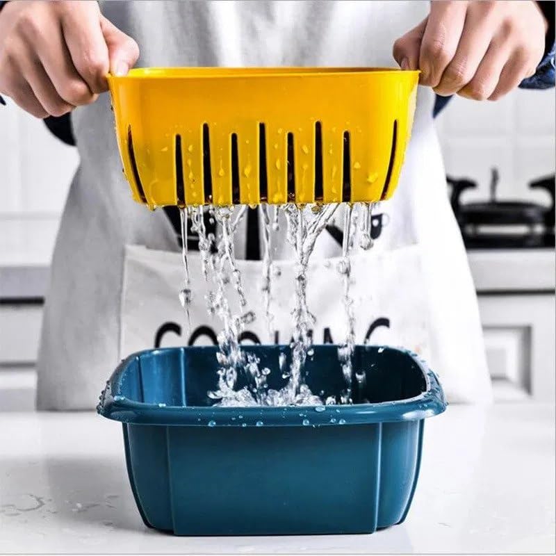 Tosaa Tosaa Vegetables Fruit Wash Double Drainer Bowl Basket for Kitchen with Lid 3 in 1 Kitchen Sink Sieve for Washing Cleaning Food Fruit and Vegetable Wash 1Pcs  - Image 1