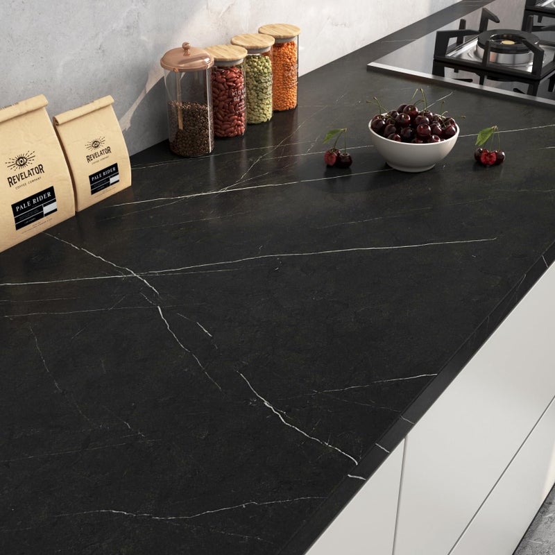 FunStick Black Marble Contact Paper for Countertops Waterproof Marble Wallpaper Peel and Stick Marble Countertop Contact Paper Self Adhesive Marble Wall Paper for Kitchen Bathroom Cabinets Desk 12x200