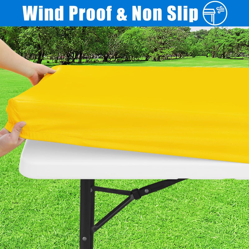 Spotjoy Rectangle Picnic Table Cloth  Waterproof Elastic Fitted Tablecloths  Washable Polyester Table Cover for Camping  Indoor and Outdoor (Yellow  24""x48"") - Image 3