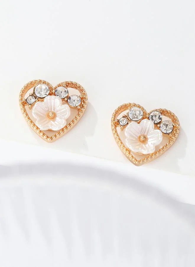 Take Two Rhinestone Floral Heart Shape Earrings