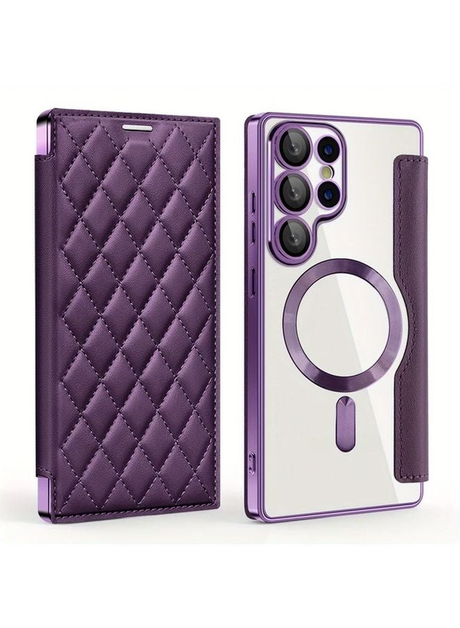 Deep Purple Magnetic Flip Cover For Samsung Galaxy A36 Faux Leather Case - Image 2