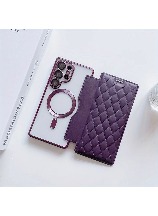 Deep Purple Magnetic Flip Cover For Samsung Galaxy A36 Faux Leather Case - Image 1