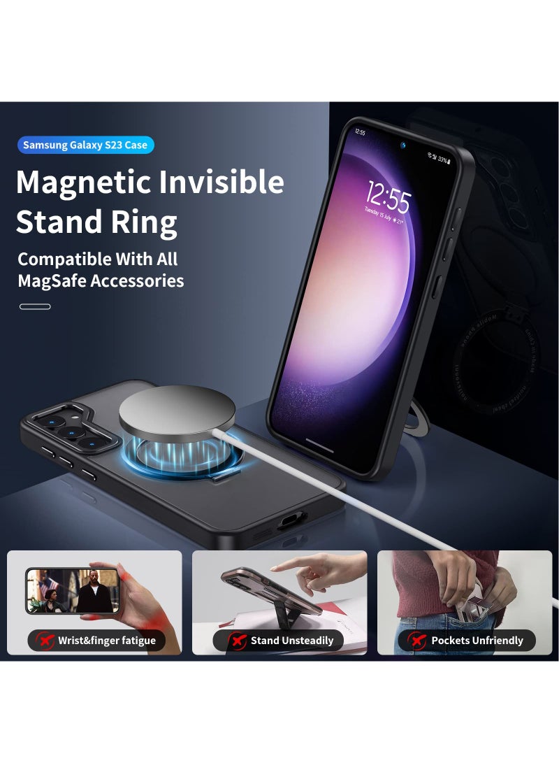 For Samsung Galaxy S24 FE Cover, 360° Rotatable Magnetic Ring Stand Case, TPU+PC Shockproof Bumper Mobile Back Cover, Matte Anti-fingerprint Protective Casing - Image 4