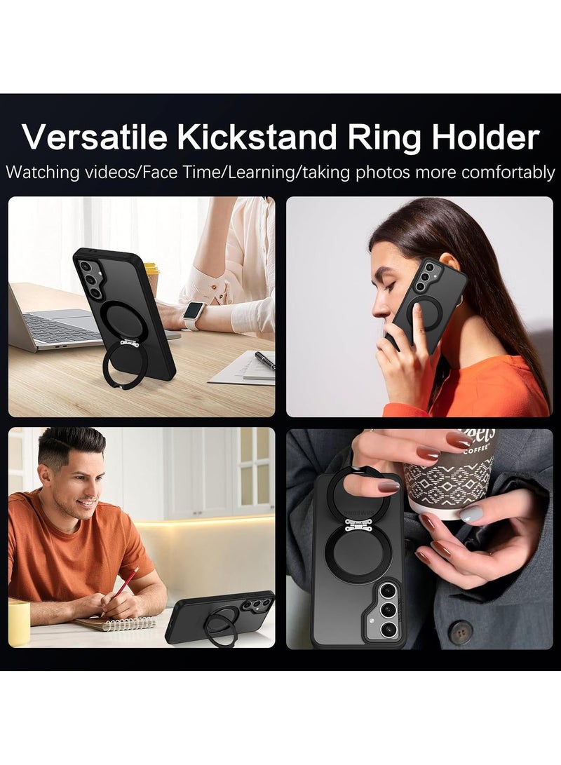 For Samsung Galaxy S24 FE Cover, 360° Rotatable Magnetic Ring Stand Case, TPU+PC Shockproof Bumper Mobile Back Cover, Matte Anti-fingerprint Protective Casing - Image 3