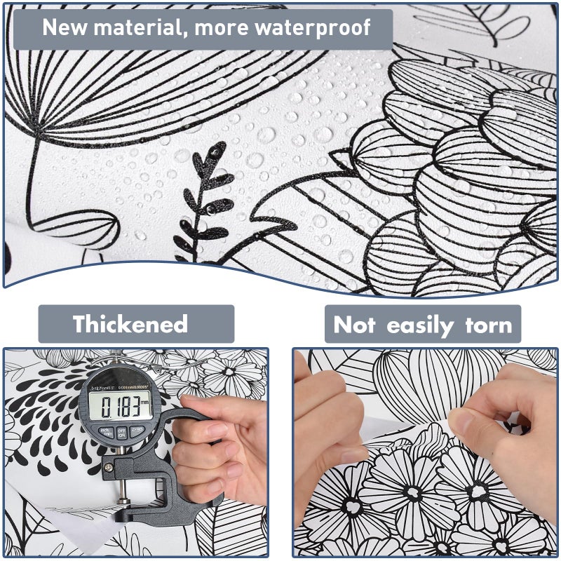 MelunMer Black and White Peel and Stick Wallpaper for Bathroom Boho Vintage Floral Leaf Contact Paper for Cabinets and Drawers Laundry Room Wallpaper Stick and Peel,Removable,Waterproof 78.8inL17.3inW - Image 3