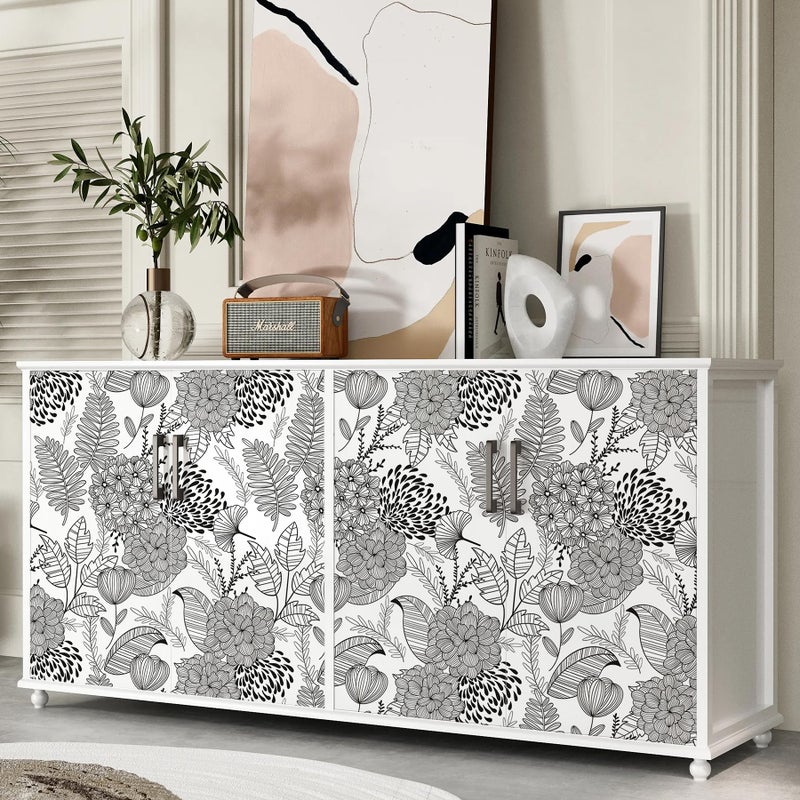 MelunMer Black and White Peel and Stick Wallpaper for Bathroom Boho Vintage Floral Leaf Contact Paper for Cabinets and Drawers Laundry Room Wallpaper Stick and Peel,Removable,Waterproof 78.8inL17.3inW - Image 2