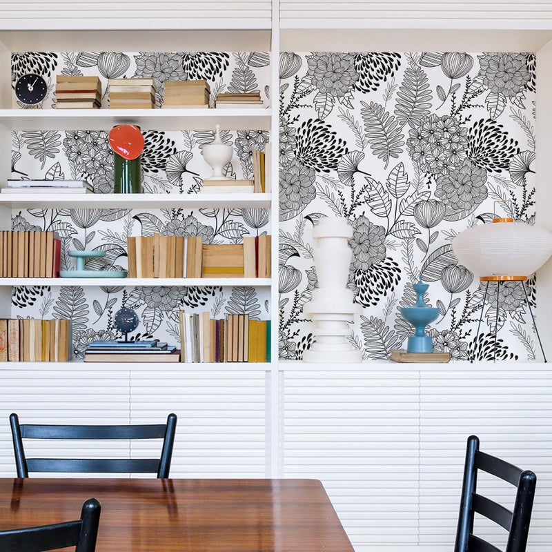 MelunMer Black and White Peel and Stick Wallpaper for Bathroom Boho Vintage Floral Leaf Contact Paper for Cabinets and Drawers Laundry Room Wallpaper Stick and Peel,Removable,Waterproof 78.8inL17.3inW - Image 4