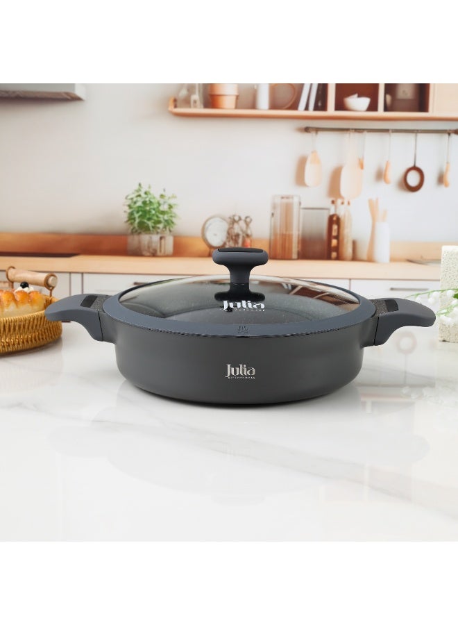 جوليا قِدر سطحي جوليا  إيليت إيدج 28 سم مع غِطاء - رمادي - جرانيت أسود غير لاصق - يدعم الحث الحراري - Image 2