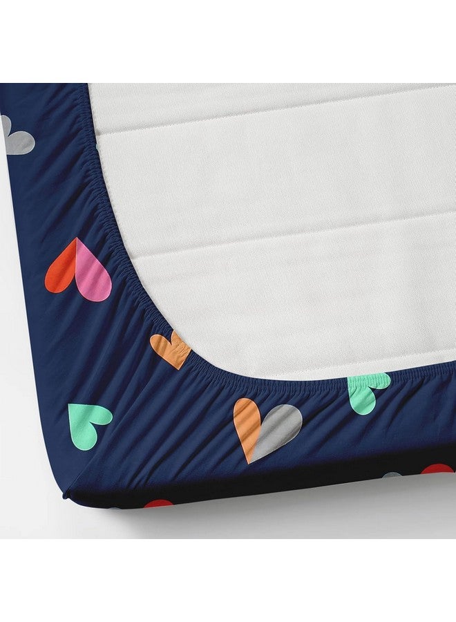 KAWI Elastic Floral Fitted Bedsheets(60"X78")Queen Size Glace Cotton For Double Bed With All Around Elastic,2 Large Pillow Cover,200TC-Navy Blue Color - Image 2