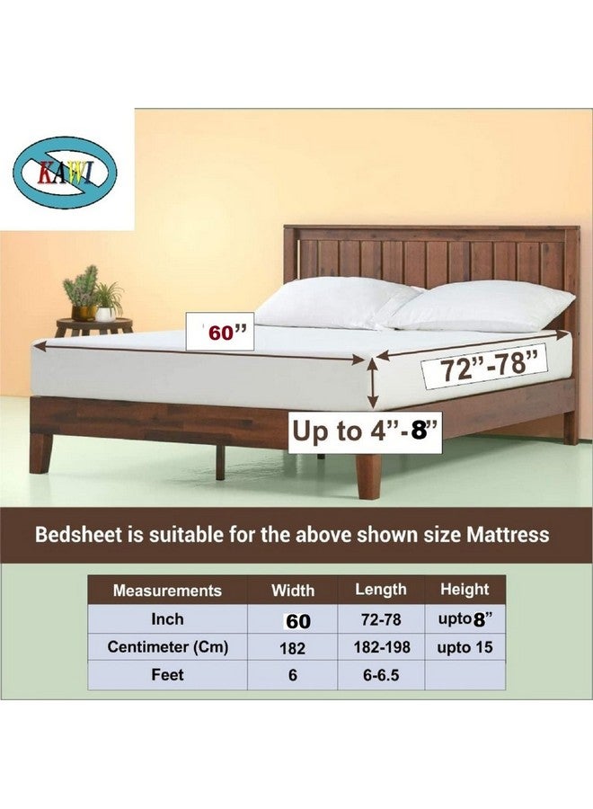 KAWI Elastic Floral Fitted Bedsheets(60"X78")Queen Size Glace Cotton For Double Bed With All Around Elastic,2 Large Pillow Cover,200TC-Navy Blue Color - Image 5
