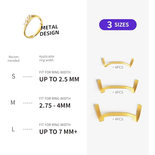 ELETIUO Ring Guard Set for Loose Rings,12 Pack 3 Sizes for Different Band Widths,Invisible Ring Size Adjuster Tightener Spacer Fitter for Any Ring Size,Golden Color - Image 2