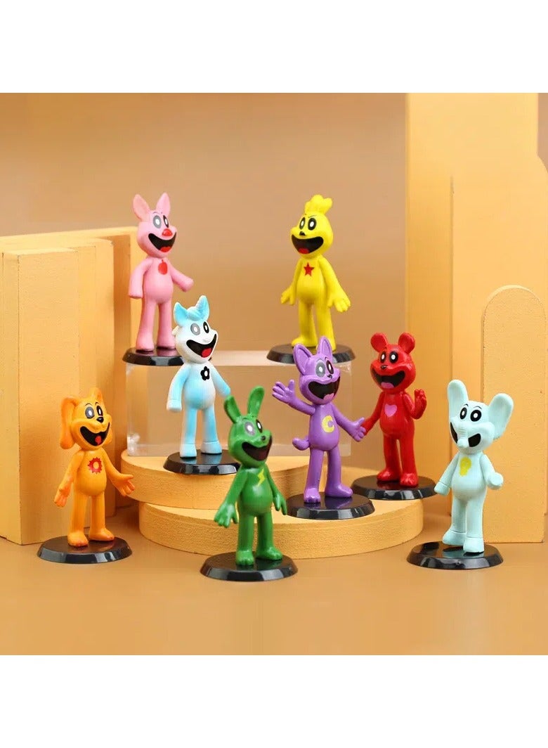 عام مجموعة المخلوقات المبتسمة من 8 قطع: دمى نموذج كرتونية يدوية الصنع، ديكورات ألعاب عصرية، هدايا مجموعات ألعاب شخصيات PVC، ألعاب كرتونية مبتكرة، هدايا أعياد الميلاد والعطلات - Image 2