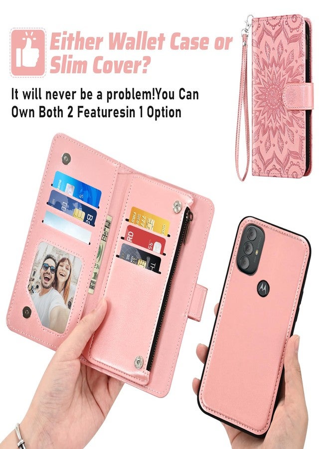 Asuwish Phone Case for Motorola Moto G Power 2022/MotoG Play 2023/G Pure 2021 Zipper Wallet Magnetic Detachable Cover with Screen Protector Strap Flip Card Holder Slot XT2271DL XT2165DL XT2163DL Rose Gold - Image 4