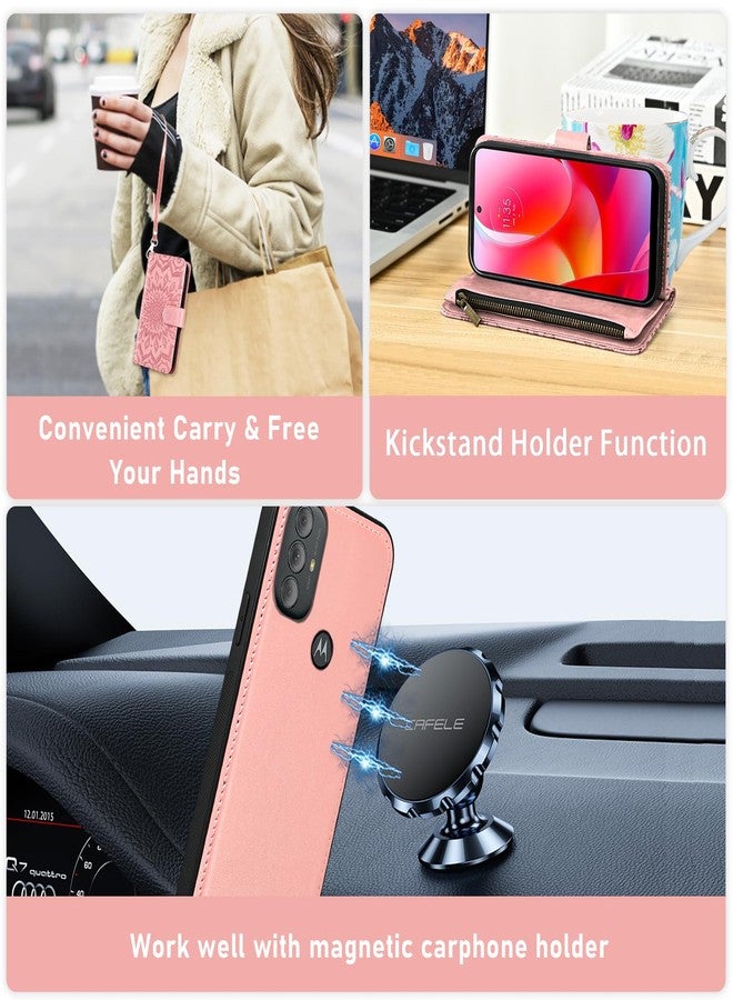 Asuwish Phone Case for Motorola Moto G Power 2022/MotoG Play 2023/G Pure 2021 Zipper Wallet Magnetic Detachable Cover with Screen Protector Strap Flip Card Holder Slot XT2271DL XT2165DL XT2163DL Rose Gold - Image 5