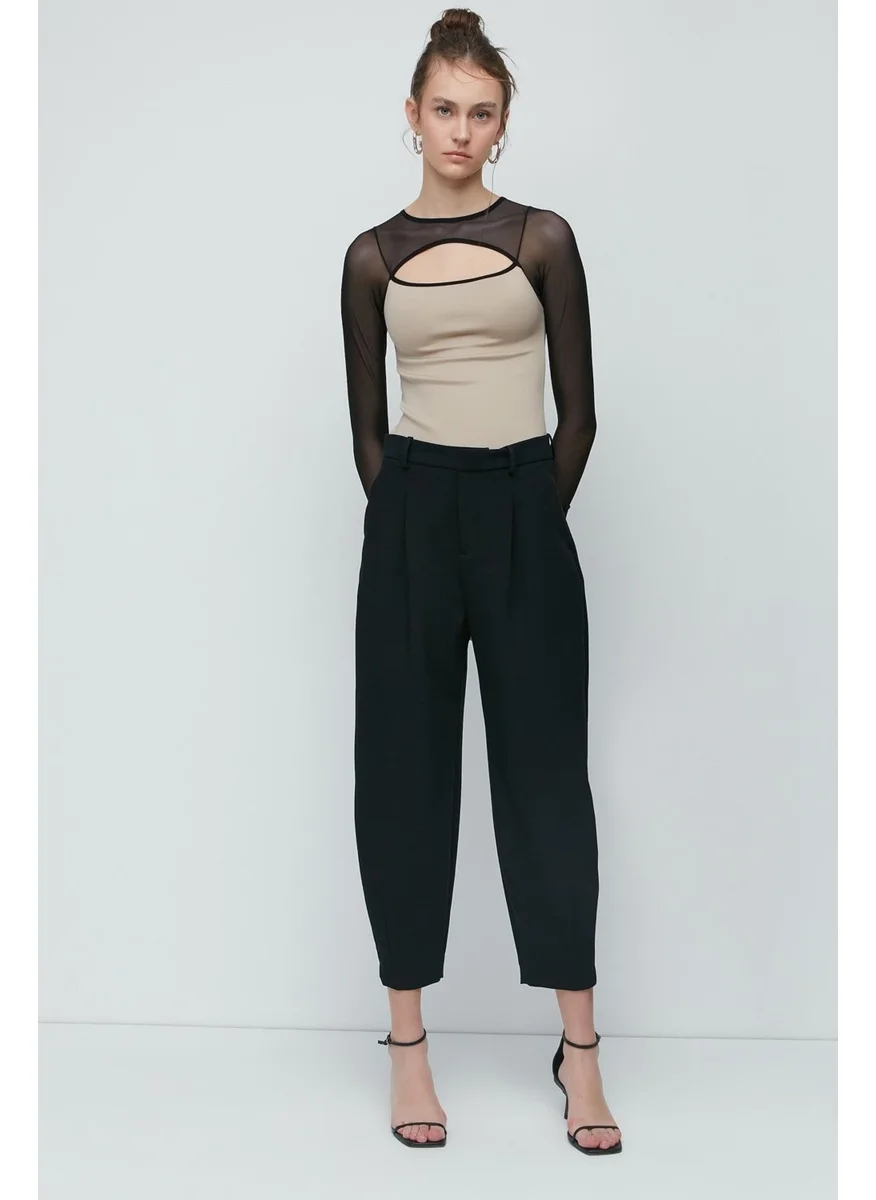 سي اند سيتي Tulle Detail Long Sleeve Bodysuit 9153 Mink