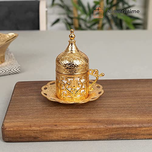 Alisveristime (1 Pc Turkish Greek Arabic Coffee Espresso Cup Saucer (Lale) (Gold) - Image 3