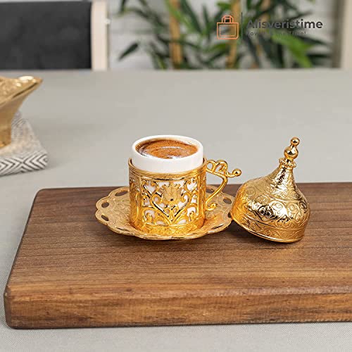Alisveristime (1 Pc Turkish Greek Arabic Coffee Espresso Cup Saucer (Lale) (Gold) - Image 2
