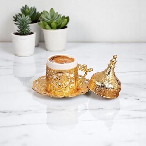 Alisveristime (1 Pc Turkish Greek Arabic Coffee Espresso Cup Saucer (Lale) (Gold) - Image 4