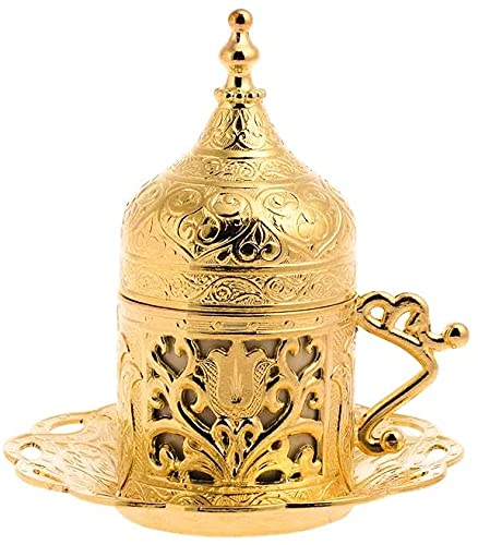 Alisveristime (1 Pc Turkish Greek Arabic Coffee Espresso Cup Saucer (Lale) (Gold) - Image 1