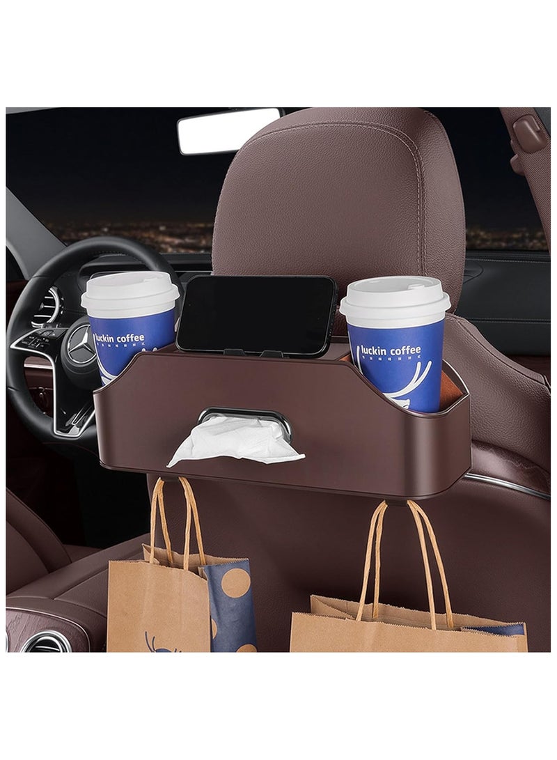 NANAO Car Headrest Back Seat Organizer with 2 Cup Holder & Tissue Box and Storage Box Hook kids Car Food Sauce Storage Holder Car Interior Accessories for Driving, Travel, Road (Brown)  - Image 2