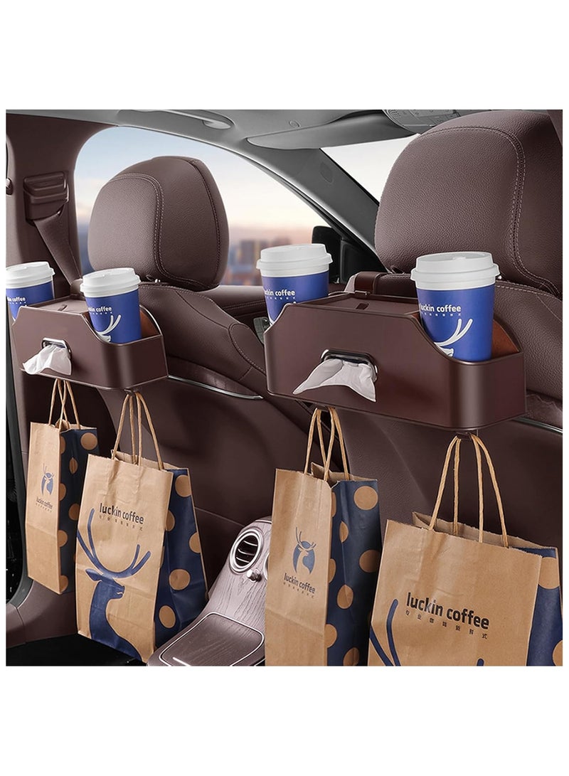 NANAO Car Headrest Back Seat Organizer with 2 Cup Holder & Tissue Box and Storage Box Hook kids Car Food Sauce Storage Holder Car Interior Accessories for Driving, Travel, Road (Brown)  - Image 3