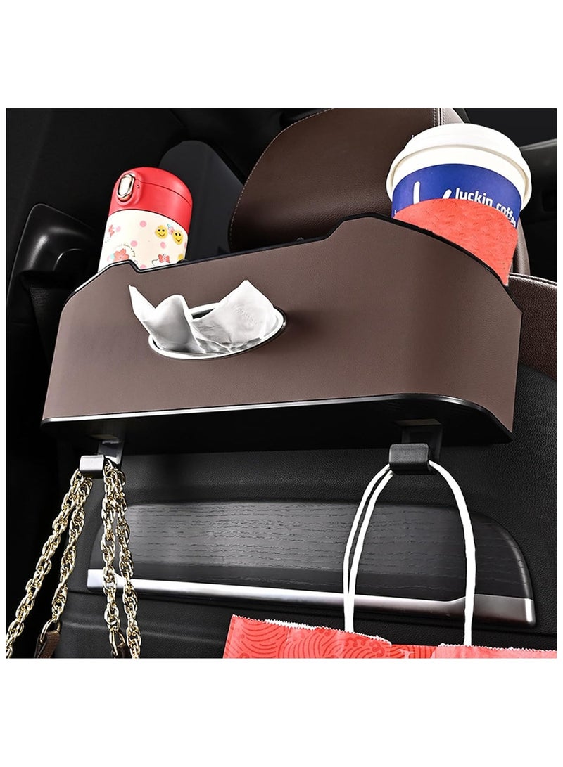 NANAO Car Headrest Back Seat Organizer with 2 Cup Holder & Tissue Box and Storage Box Hook kids Car Food Sauce Storage Holder Car Interior Accessories for Driving, Travel, Road (Brown)  - Image 4