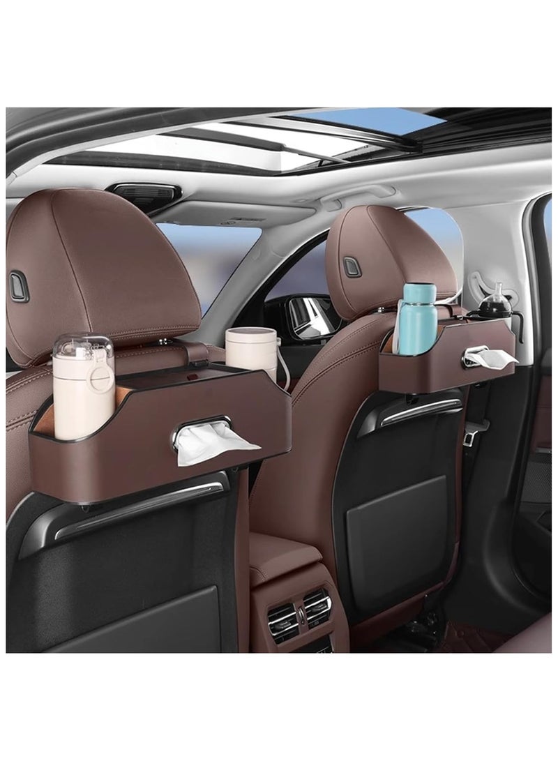 NANAO Car Headrest Back Seat Organizer with 2 Cup Holder & Tissue Box and Storage Box Hook kids Car Food Sauce Storage Holder Car Interior Accessories for Driving, Travel, Road (Brown)  - Image 5