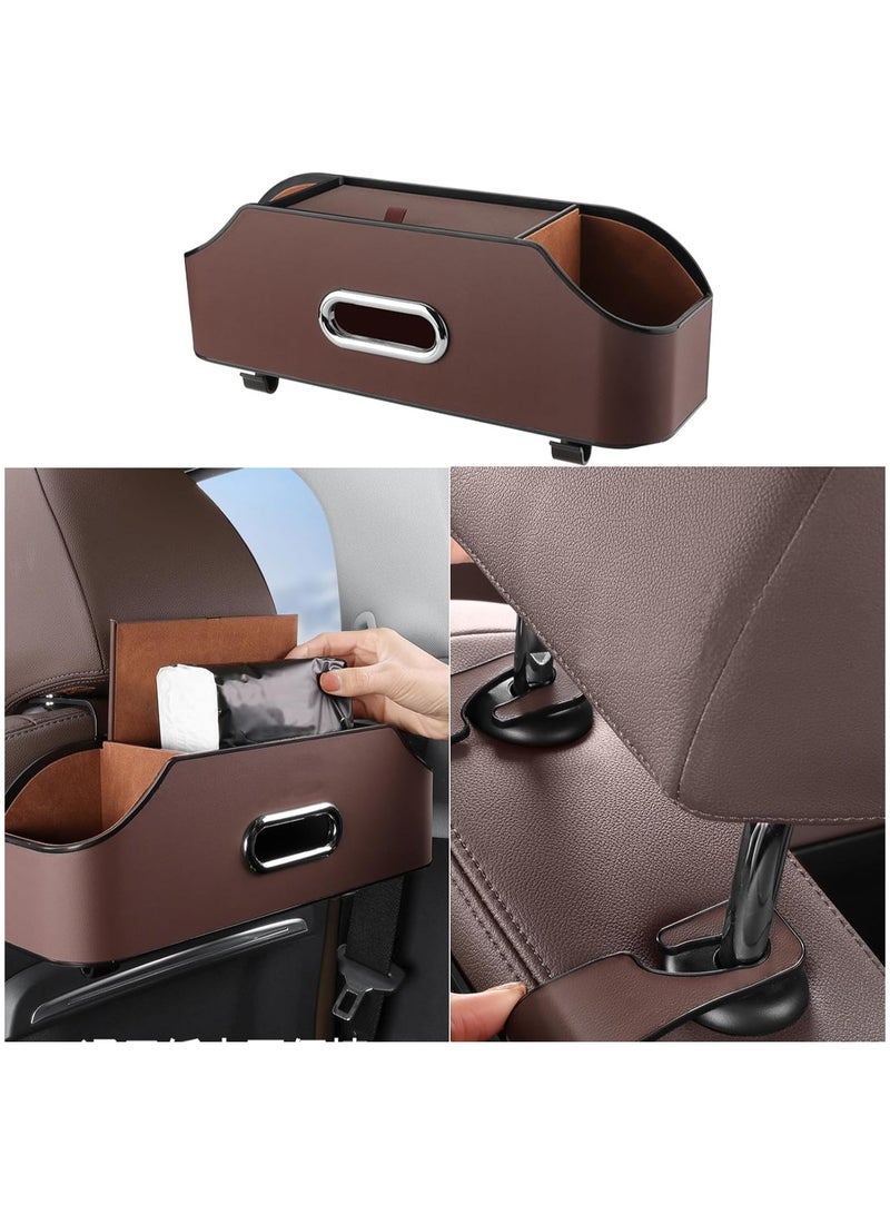 NANAO Car Headrest Back Seat Organizer with 2 Cup Holder & Tissue Box and Storage Box Hook kids Car Food Sauce Storage Holder Car Interior Accessories for Driving, Travel, Road (Brown)  - Image 1