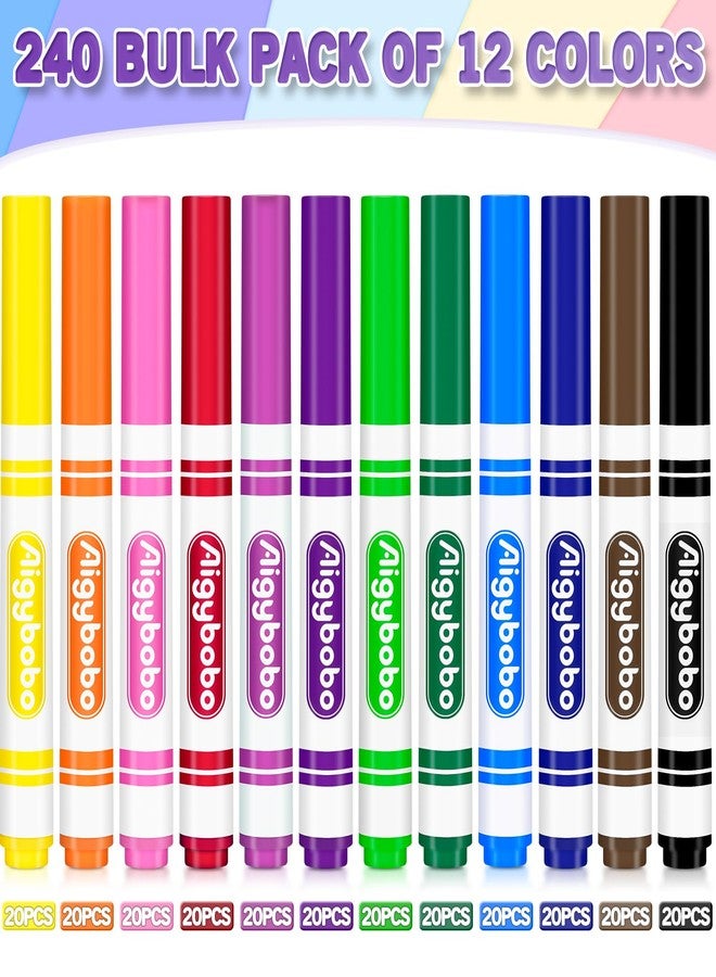Aigybobo 240 Count Washable Markers Bulk, 12 Assorted Colors, Broad Line Conical Tip Coloring Markers for Kids, Markers Bulk Pack for Classroom, School Art Supplies & Back to School Supplies - Image 2