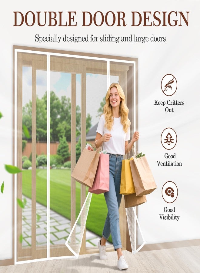 Yotache White Magnetic Screen Door Fits Door Size 72 x 80, Screen Size 74" x 81" Double Door Net Curtain for Sliding Door - Image 3