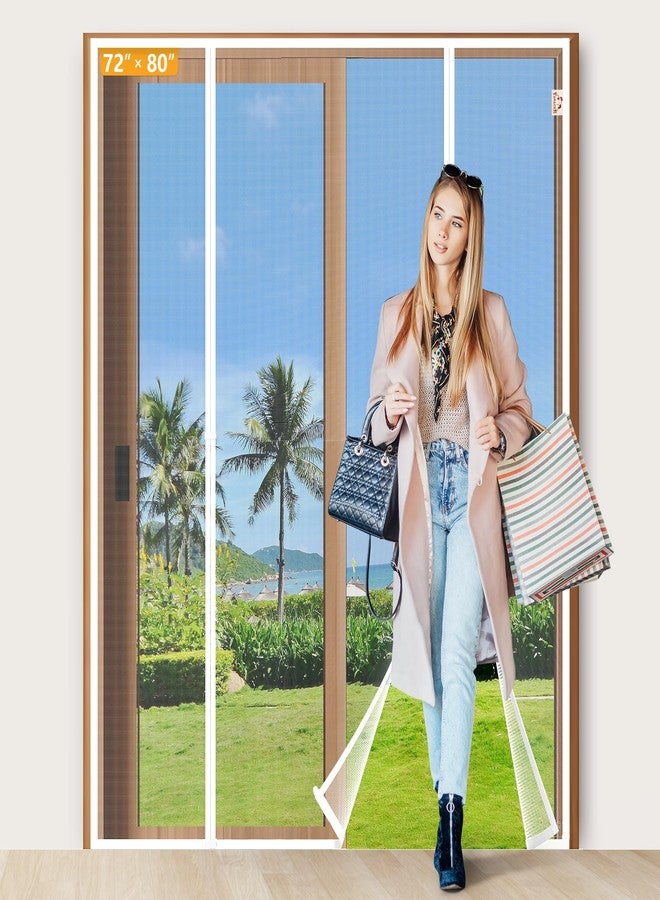 Yotache White Magnetic Screen Door Fits Door Size 72 x 80, Screen Size 74" x 81" Double Door Net Curtain for Sliding Door - Image 1