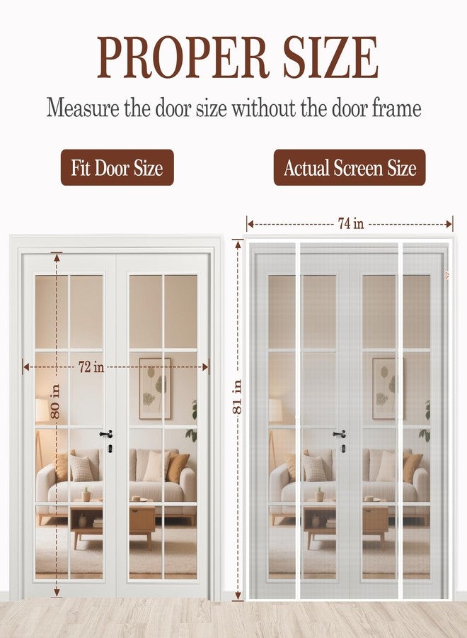 Yotache White Magnetic Screen Door Fits Door Size 72 x 80, Screen Size 74" x 81" Double Door Net Curtain for Sliding Door - Image 2