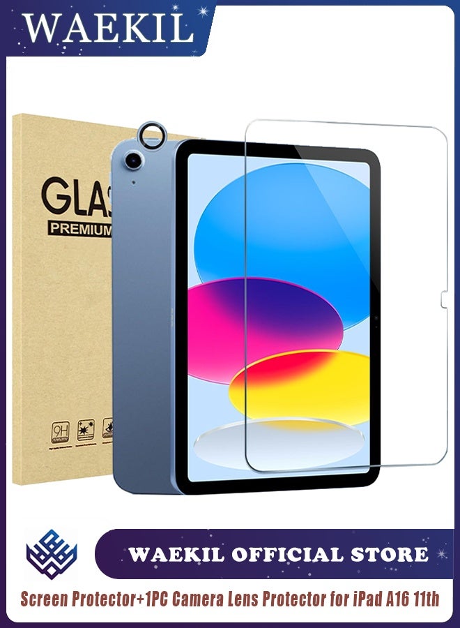 وايكيل واقي شاشة لجهاز iPad A16 الجيل الحادي عشر (11 بوصة) 2025 / iPad الجيل العاشر (10.9 بوصة) 2022 - غشاء زجاجي مقوى لجهاز iPad A3354، A3355، A3356، A2696، A2757، A2777 مع واقي عدسة كاميرا واحد - Image 1
