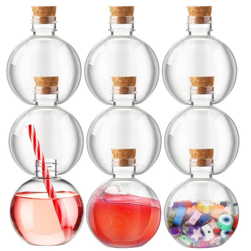 Jinei 9 Sets 8 oz Spherical Plastic Potion Bottles Clear Cocktail Ornament Cups with Funnels Ball Shape Sand Bottles for Christmas DIY Wedding Party Gift Crafts Decoration(Wooden,Topper) - Image 1