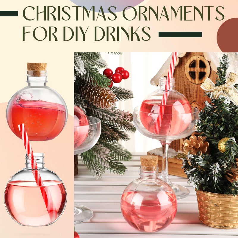 Jinei 9 Sets 8 oz Spherical Plastic Potion Bottles Clear Cocktail Ornament Cups with Funnels Ball Shape Sand Bottles for Christmas DIY Wedding Party Gift Crafts Decoration(Wooden,Topper) - Image 5