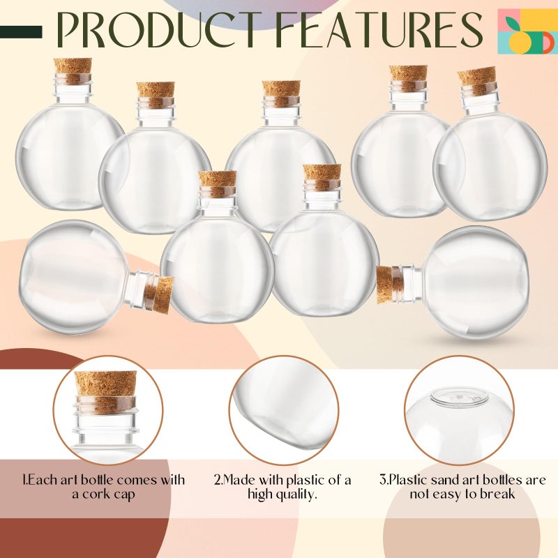 Jinei 9 Sets 8 oz Spherical Plastic Potion Bottles Clear Cocktail Ornament Cups with Funnels Ball Shape Sand Bottles for Christmas DIY Wedding Party Gift Crafts Decoration(Wooden,Topper) - Image 4