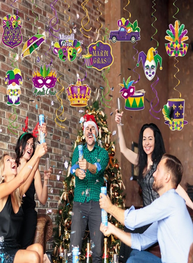 INNORU Mardi Gras Hanging Swirls Streamers, Foil Ceiling Mardi Gras Carnival Party Swirls Supplies, Masquerade Crown Mask Saint Patrick's Day Mardi Gras Party Hanging Decorations Supplies 18 PCS - Image 5