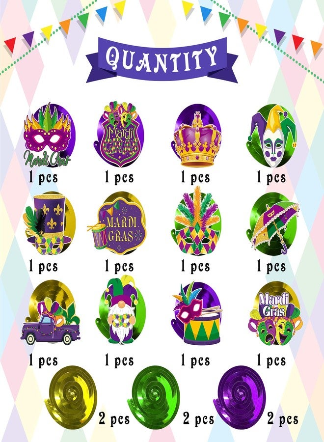 INNORU Mardi Gras Hanging Swirls Streamers, Foil Ceiling Mardi Gras Carnival Party Swirls Supplies, Masquerade Crown Mask Saint Patrick's Day Mardi Gras Party Hanging Decorations Supplies 18 PCS - Image 3