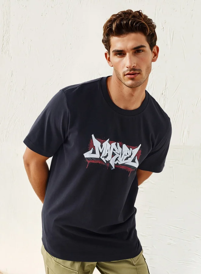 Splash FAV Marvel Print T-shirt with Crew Neck