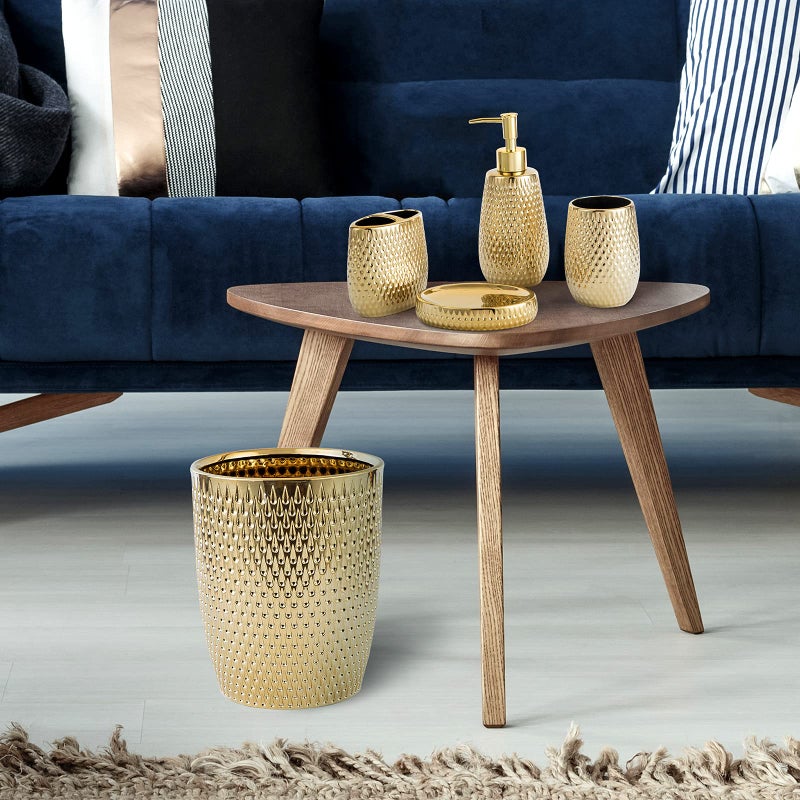 BASDHE Modern Golden Small Trash Can Wastebasket, Garbage Container Bin for Bathrooms, Powder Rooms, Kitchens, Home Offices - Durable Ceramics - Round - Image 5