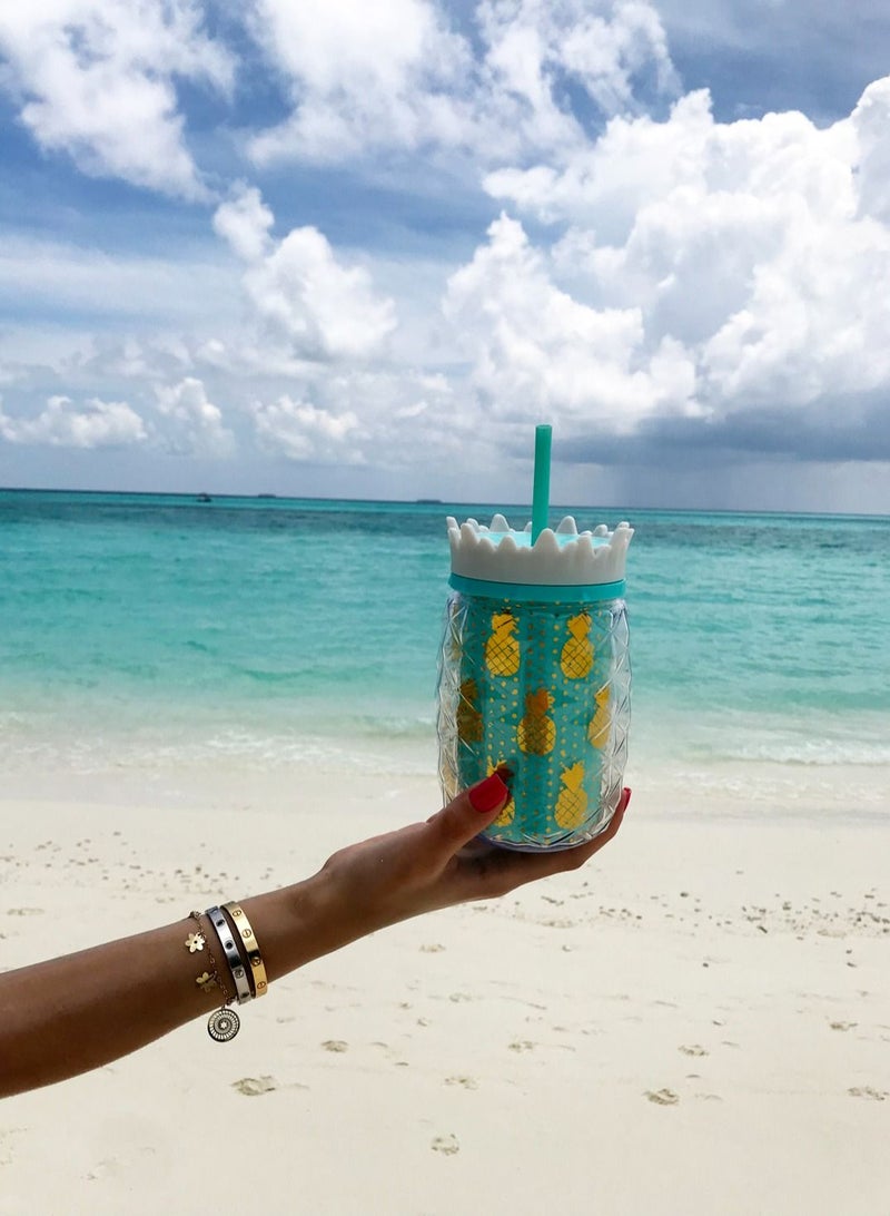 Salla Pineapple-Shaped Drinkware Tumbler for Cold Beverages with Reusable Straw Turquoise 450ml - Image 4