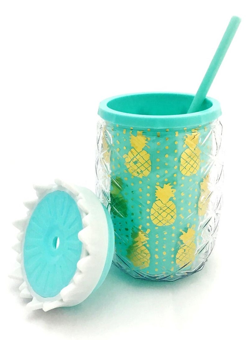 Salla Pineapple-Shaped Drinkware Tumbler for Cold Beverages with Reusable Straw Turquoise 450ml - Image 2