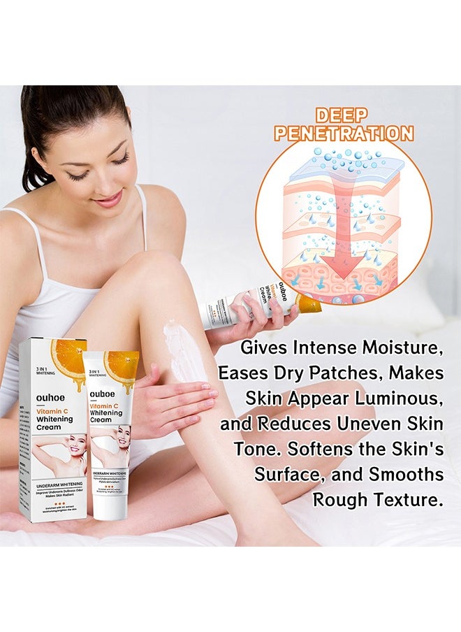 Vitamin C Underarm Whitening And Moisturizing Cream, Elbow Curve Joints Melanin Brighten Skin Tone Improve Dullness Glow Whitening Cream 50G