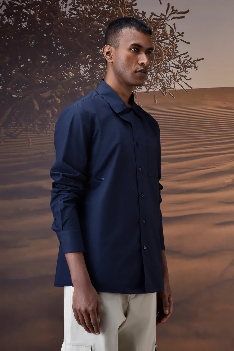 Genes Lecoanet Hemant Navy Giza Cotton Poplin Shirt
